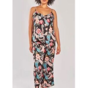 iCollection Pajama Set Womens 2X Black Floral Paisley Cami Wide Leg Pants